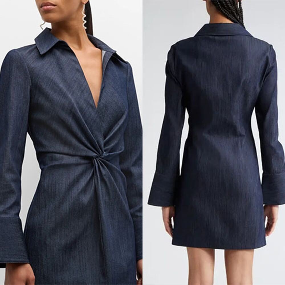 NEW Cinq à Sept McKenna Twist Front Long Sleeve Denim Mini Dress Blue Size: 8
